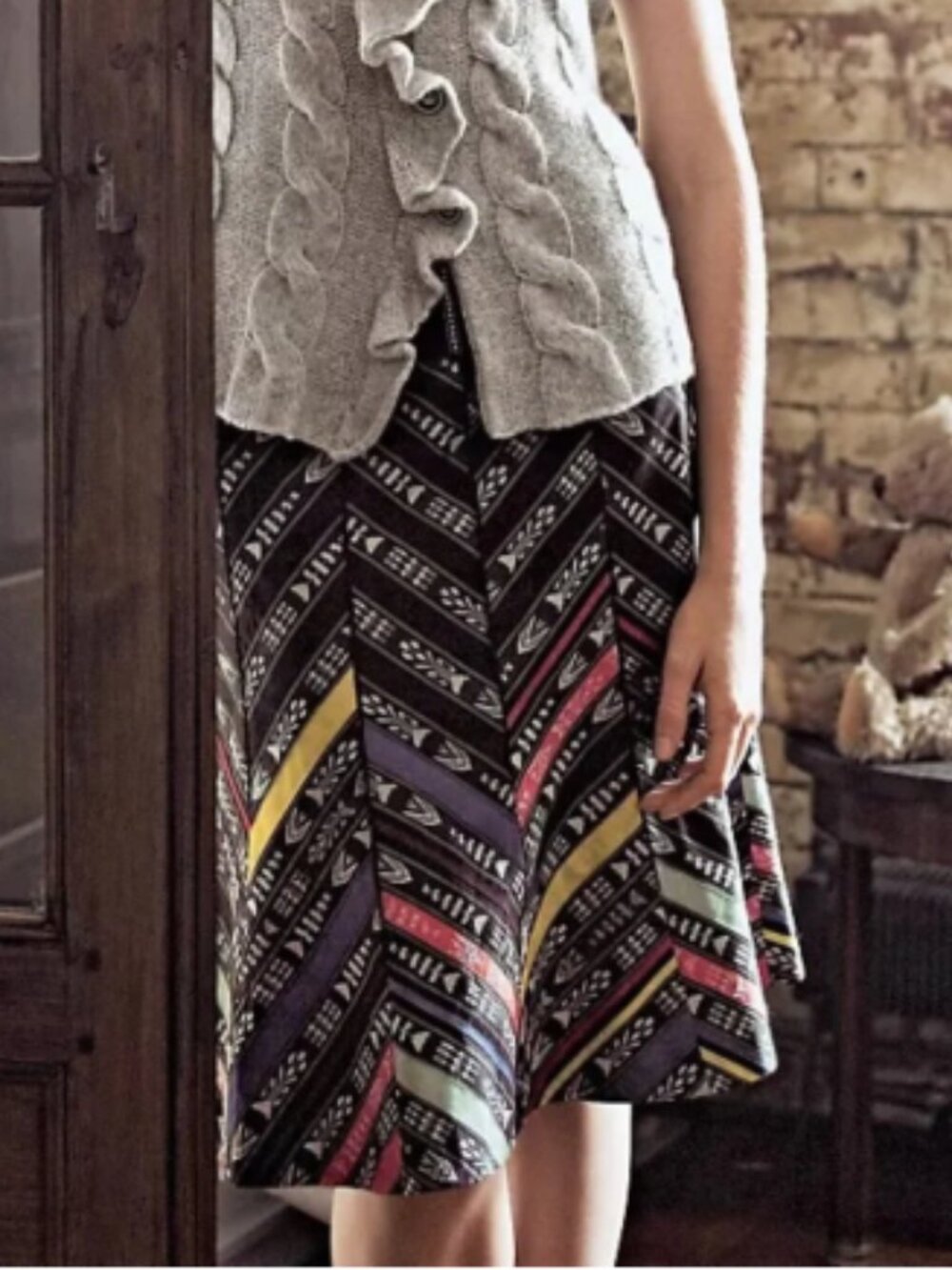 Anthropologie Floreat Studio Space Tribal A line Flare Cotton Knee Length Skirt
